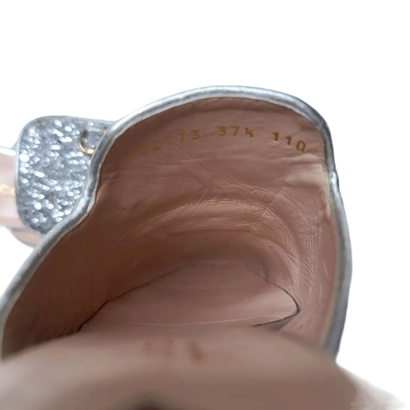 Gucci Princetown Size 37.5 US 7.5 Leather Mule Silver Glitter Slipper - Picture 9 of 9